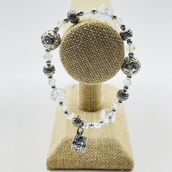 Signed ALEXA'S ANGELS Beaded Bracelet Heart Charm Silver White Stretch Cremains - Picture 7 of 8